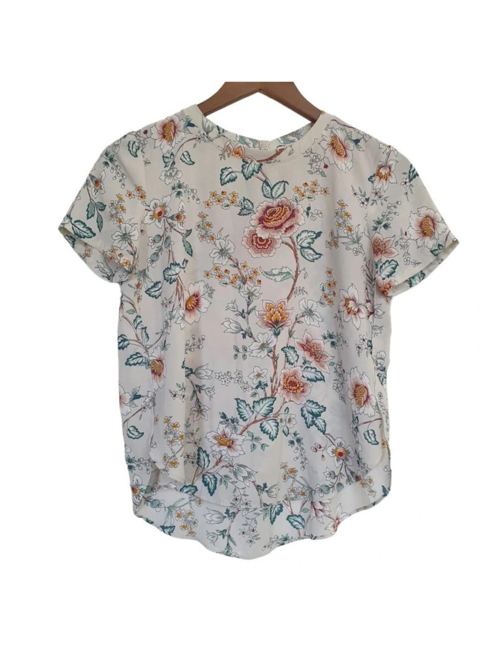LOFT Outlet Floral Blouse XS Petite Womens Light Gray Orange Tailored Fit